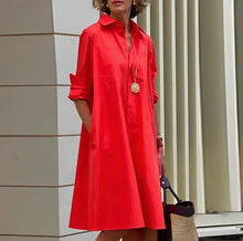 Load image into Gallery viewer, Polo Dress with Elbow Length Sleeves and Button Placket, Relaxed Fit