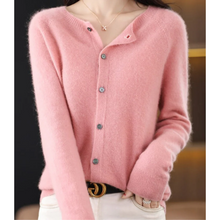 Load image into Gallery viewer, women's round neck cardigan sweater