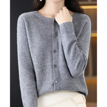 Load image into Gallery viewer, women's round neck cardigan sweater
