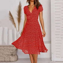 Load image into Gallery viewer, A-line dress with V-neck & swinging hem – stylish and feminine