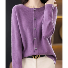 Load image into Gallery viewer, women's round neck cardigan sweater