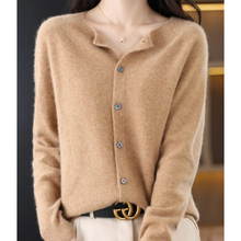 Load image into Gallery viewer, women's round neck cardigan sweater