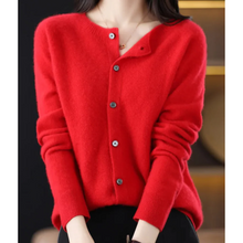 Load image into Gallery viewer, women's round neck cardigan sweater