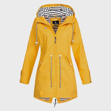 Load image into Gallery viewer, Womens Long Hooded Rain Jacket with Adjustable Drawstring and Water Resistant Shell