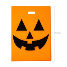 Load image into Gallery viewer, Large Orange Plastic Goody Bags Pack of 50 with Jack O Lantern Face for Halloween Candy Hauls