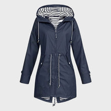 Load image into Gallery viewer, Womens Long Hooded Rain Jacket with Adjustable Drawstring and Water Resistant Shell