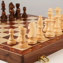 Load image into Gallery viewer, Wooden Chess Set with 34 Pieces and Fixed Board, Brown Finish