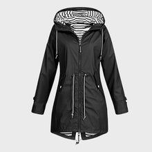 Load image into Gallery viewer, Womens Long Hooded Rain Jacket with Adjustable Drawstring and Water Resistant Shell