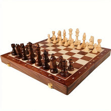 Load image into Gallery viewer, Wooden Chess Set with 34 Pieces and Fixed Board, Brown Finish