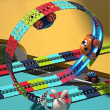Load image into Gallery viewer, Glow in the Dark Flexible Race Track Set with Snap Together Pieces and a Detachable Body Car in 92 or 184 Pieces