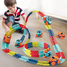 Load image into Gallery viewer, Glow in the Dark Flexible Race Track Set with Snap Together Pieces and a Detachable Body Car in 92 or 184 Pieces