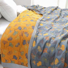 Load image into Gallery viewer, Ginkgo Leaf Throw Blanket Reversible Yellow and Blue Design