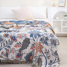 Load image into Gallery viewer, Rustic Artistic Flora Cotton Blanket, Reversible Floral Throw