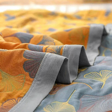 Load image into Gallery viewer, Ginkgo Leaf Throw Blanket Reversible Yellow and Blue Design