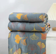 Load image into Gallery viewer, Ginkgo Leaf Throw Blanket Reversible Yellow and Blue Design