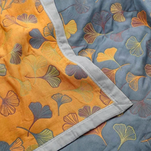 Load image into Gallery viewer, Ginkgo Leaf Throw Blanket Reversible Yellow and Blue Design
