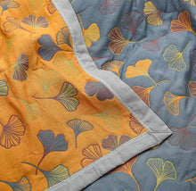 Load image into Gallery viewer, Ginkgo Leaf Throw Blanket Reversible Yellow and Blue Design