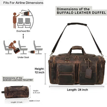 Load image into Gallery viewer, Buffalo Leather Travel Holdall Duffel Bag Brown