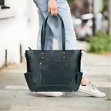 Load image into Gallery viewer, Buffalo Leather Crossbody Laptop Tote Bag, Green