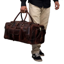 Load image into Gallery viewer, Buffalo Leather Travel Holdall Duffle Bag, Brown
