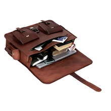 Load image into Gallery viewer, Potter Leather Messenger Laptop Bag, Handcrafted Canvas Lined