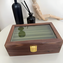 Load image into Gallery viewer, Walnut Jewelry Box for Rings and Earrings with Glass Lid