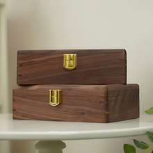 Load image into Gallery viewer, Walnut Jewelry Box for Rings and Earrings with Glass Lid