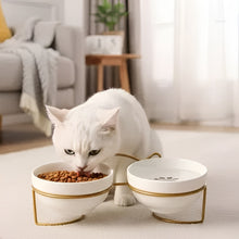 Load image into Gallery viewer, Elevated Ceramic Cat Bowls with Metal Stand