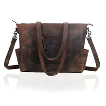 Load image into Gallery viewer, Portland Buffalo Leather Tote Bag with Zipper Tan