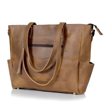 Load image into Gallery viewer, Portland Buffalo Leather Tote Purse Bag with Zipper Brown