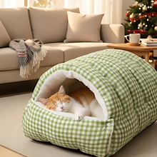 Load image into Gallery viewer, Cat Heating Cushion Tunnel Bed, Warm Semi-Enclosed Plush Nest
