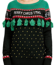 Load image into Gallery viewer, Womens Plus Size Christmas Tree Tassel Sweater in Festive Green and Red