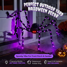 Load image into Gallery viewer, Five Foot Light Up Hairy Spider with LED Legs and Poseable Plush Body in Purple Or Orange