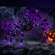 Load image into Gallery viewer, Five Foot Light Up Hairy Spider with LED Legs and Poseable Plush Body in Purple Or Orange