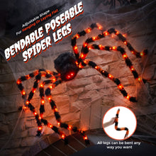 Load image into Gallery viewer, Five Foot Light Up Hairy Spider with LED Legs and Poseable Plush Body in Purple Or Orange