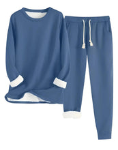 Load image into Gallery viewer, Fleece Lined Sweatsuit Set for Women with Crewneck Top and Drawstring Pants