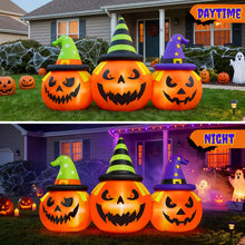 Load image into Gallery viewer, Inflatable Halloween Pumpkin Trio 6 Foot Wide with LED Lights