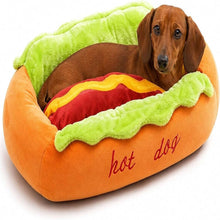 Load image into Gallery viewer, Hot Dog Shaped Dog Bed with Removable Plush Cushion and Anti Slip Base