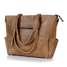 Load image into Gallery viewer, Portland Buffalo Leather Tote Bag with Zipper Tan
