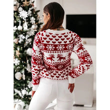 Load image into Gallery viewer, Reindeer and Snowflake Knit Sweater for Women with Crew Neck and Hip Length