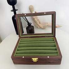 Load image into Gallery viewer, Walnut Jewelry Box for Rings and Earrings with Glass Lid