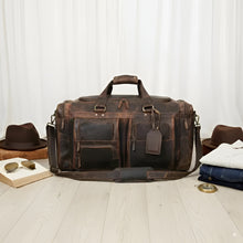 Load image into Gallery viewer, Buffalo Leather Travel Holdall Duffel Bag Brown