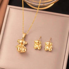 Load image into Gallery viewer, Cute Bear Pendant Necklace and Earring Set for Women – Waterproof Stainless Steel Jewelry Gift