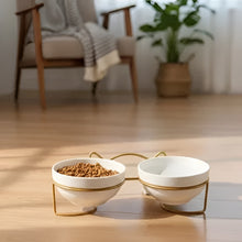 Load image into Gallery viewer, Elevated Ceramic Cat Bowls with Metal Stand