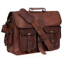 Load image into Gallery viewer, Potter Leather Messenger Laptop Bag, Handcrafted Canvas Lined