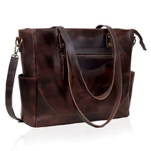 Load image into Gallery viewer, Portland Buffalo Leather Tote Purse Bag with Zipper Brown