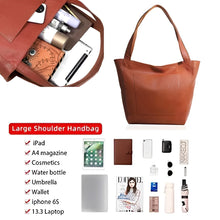 Load image into Gallery viewer, Women’s Leather Tote Bag – Tan Shoulder Bag with Spacious Interior