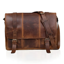 Load image into Gallery viewer, Buffalo Leather Messenger Bag, Full Grain Tan Laptop Satchel