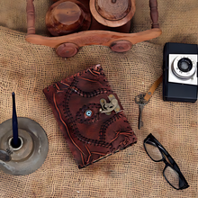Load image into Gallery viewer, Hocus Pocus Book of Spells Leather Journal, Vintage Lock Writing Notebook 7 x 5 Inch