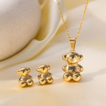 Load image into Gallery viewer, Cute Bear Pendant Necklace and Earring Set for Women – Waterproof Stainless Steel Jewelry Gift